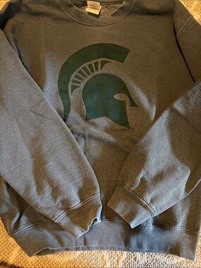 Gildan Gray Crewneck with Green Spartan Helmet Graphic